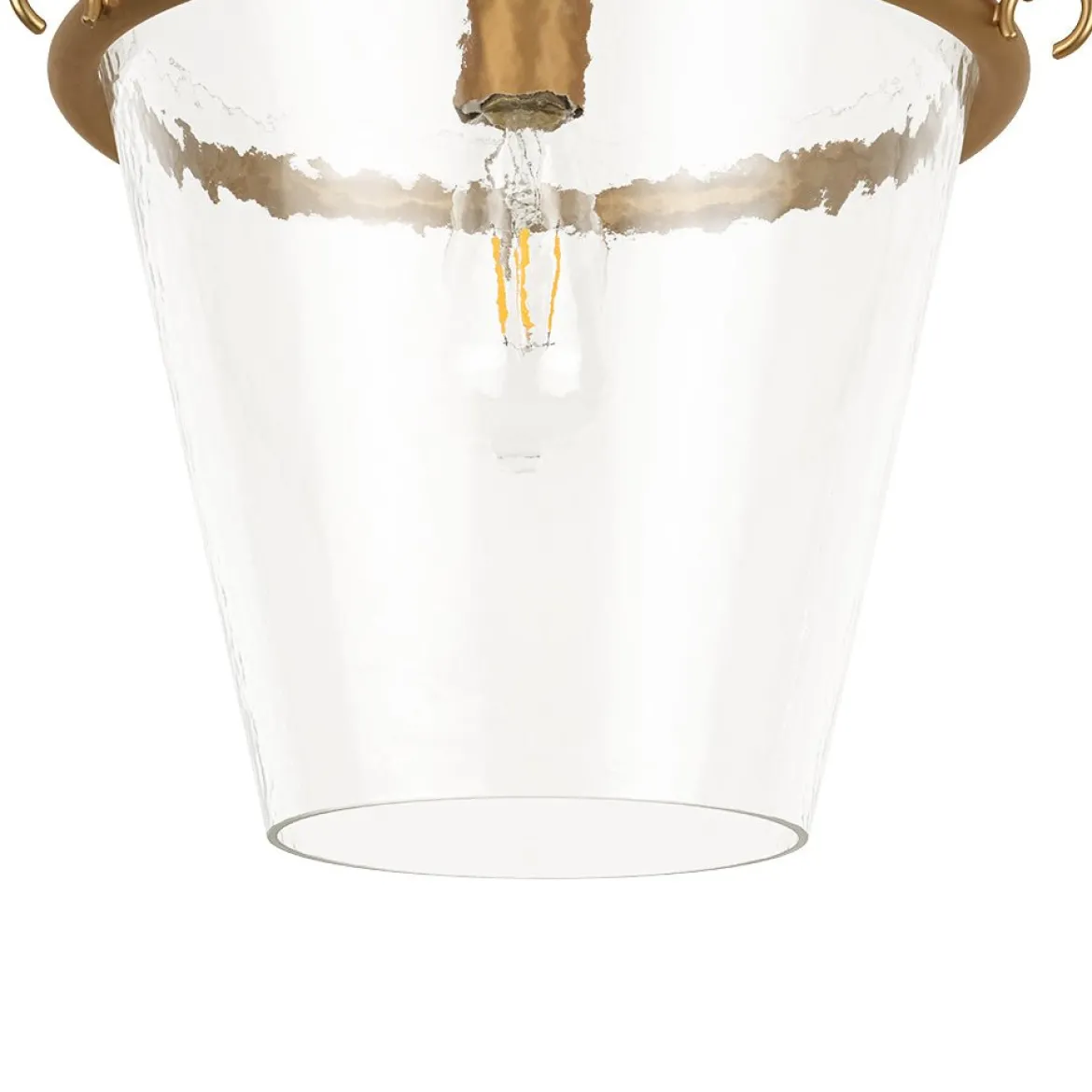 Brass 1-Light Clear Textured Glass Conical Cage Pendant