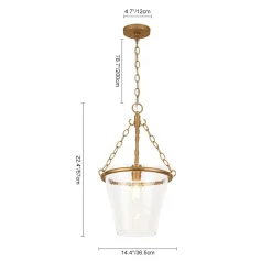 Brass 1-Light Clear Textured Glass Conical Cage Pendant