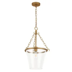 Brass 1-Light Clear Textured Glass Conical Cage Pendant