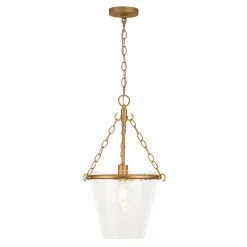 Brass 1-Light Clear Textured Glass Conical Cage Pendant