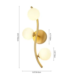 Brass 3-Light Frosted Glass Globe Semi Flush Wall Lamp