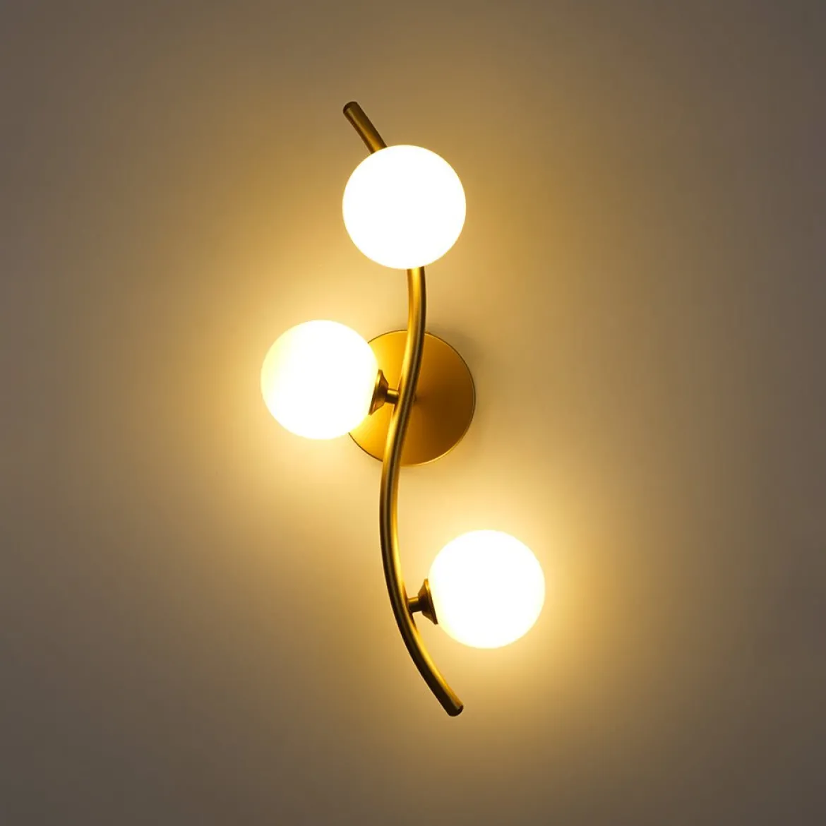 Brass 3-Light Frosted Glass Globe Semi Flush Wall Lamp