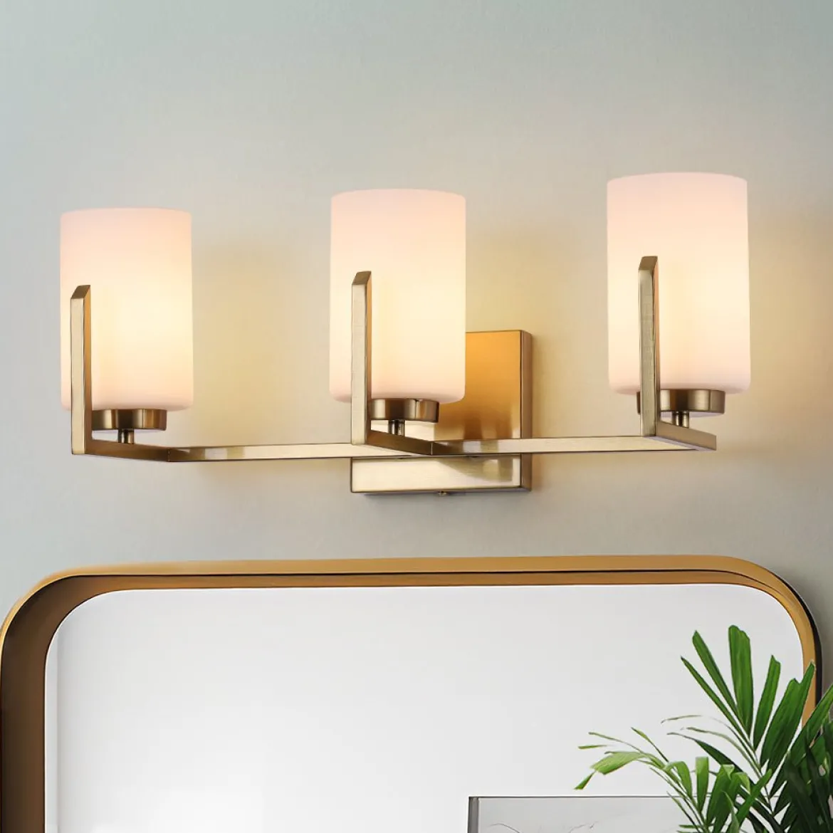 Brass 3-Light Frosted Glass Cylindrical Shade Vanity Wall Sconce