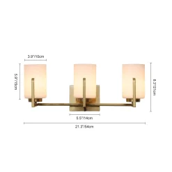 Brass 3-Light Frosted Glass Cylindrical Shade Vanity Wall Sconce