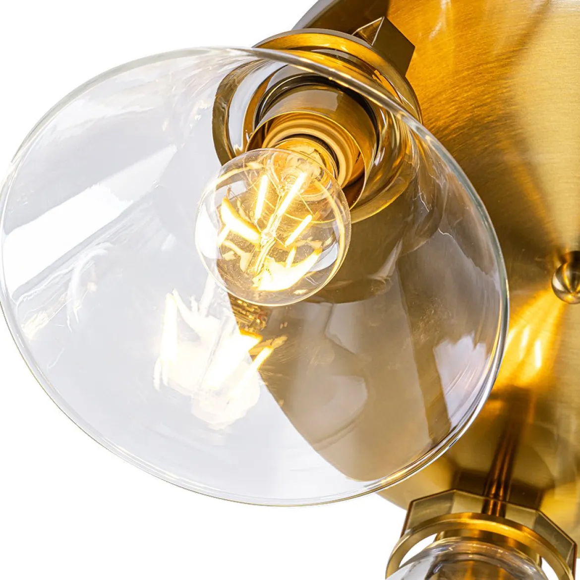Brass 3-Light Glass Conical Shade Round Ceiling Light