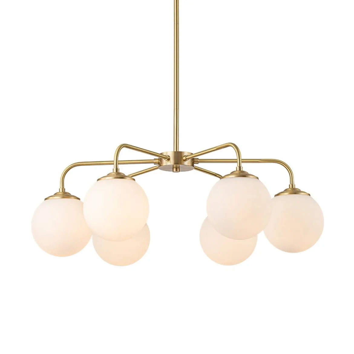 Brass 6-Light Milky White Globe Round Chandelier