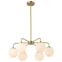 Brass 6-Light Milky White Globe Round Chandelier