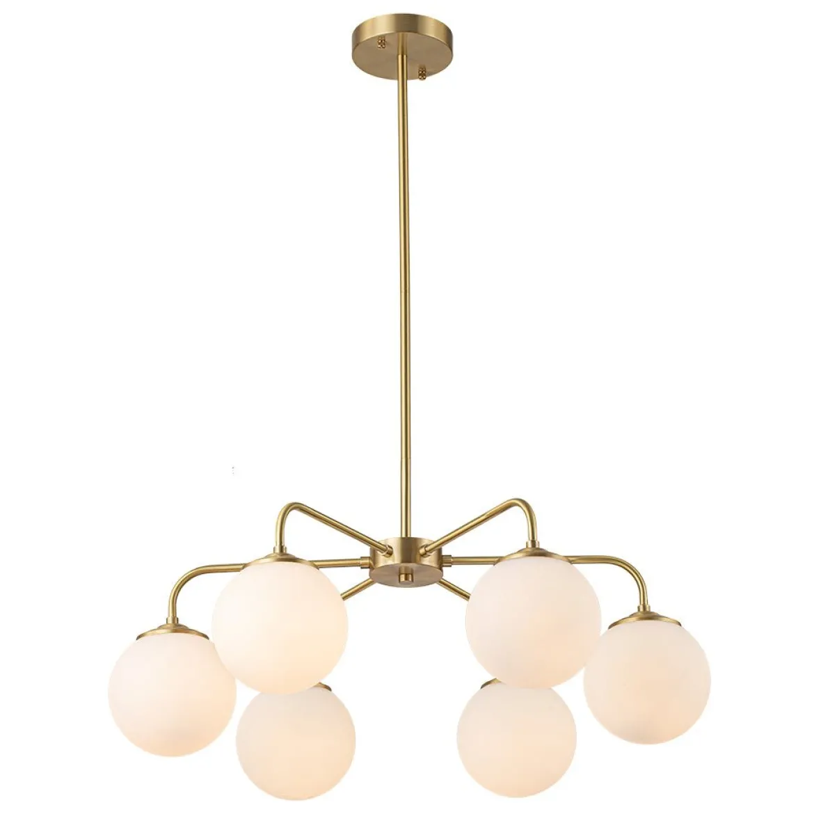 Brass 6-Light Milky White Globe Round Chandelier