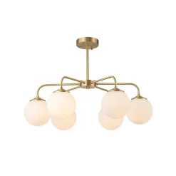 Brass 6-Light Milky White Globe Round Chandelier
