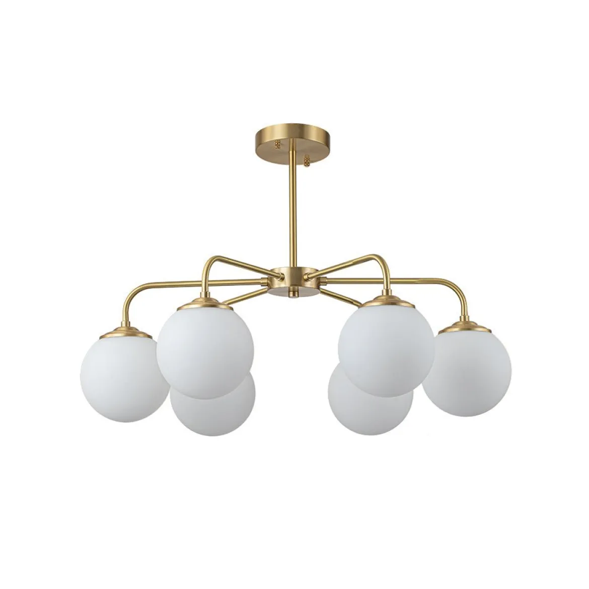 Brass 6-Light Milky White Globe Round Chandelier