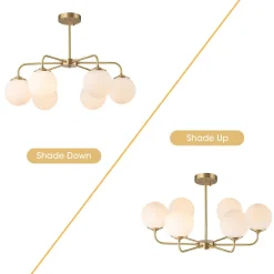 Brass 6-Light Milky White Globe Round Chandelier