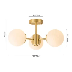 Brass 3-Light Opal Glass Globe Semi Flush Mount