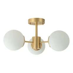 Brass 3-Light Opal Glass Globe Semi Flush Mount