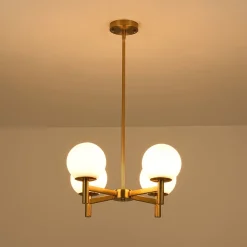 Brass 4-Light Opal Glass Globe Round Sputnik Chandelier