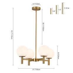 Brass 4-Light Opal Glass Globe Round Sputnik Chandelier