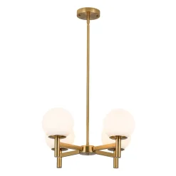 Brass 4-Light Opal Glass Globe Round Sputnik Chandelier