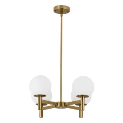 Brass 4-Light Opal Glass Globe Round Sputnik Chandelier