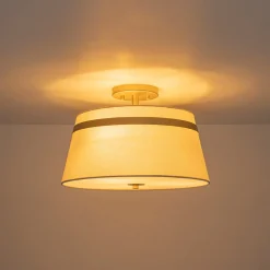 Brass 3-Light White Fabric Drum Cage Semi Flush Mount