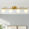 Brass Linear Opal Glass Globe Semi Flush Mount Vanity Light