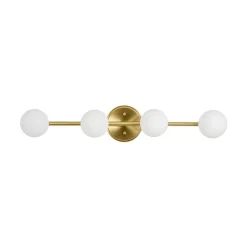 Brass Linear Opal Glass Globe Semi Flush Mount Vanity Light