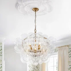 Brass Luxe Cluster Hammered Glass Globe Bubble Chandelier