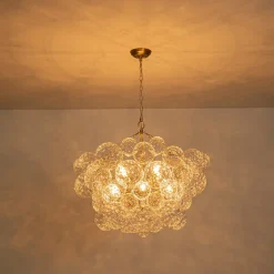 Brass Luxe Cluster Hammered Glass Globe Bubble Chandelier