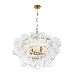Brass Luxe Cluster Hammered Glass Globe Bubble Chandelier