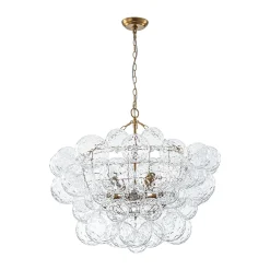 Brass Luxe Cluster Hammered Glass Globe Bubble Chandelier