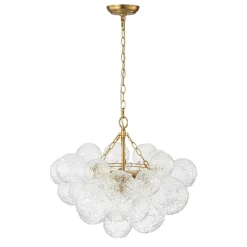 Brass Luxe Cluster Rippled Glass Globe Bubble Chandelier