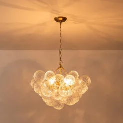Brass Luxe Cluster Rippled Glass Globe Bubble Chandelier
