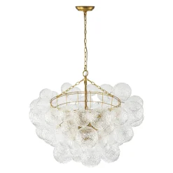 Brass Luxe Cluster Rippled Glass Globe Bubble Chandelier