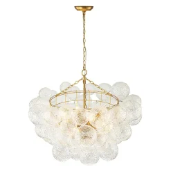 Brass Luxe Cluster Rippled Glass Globe Bubble Chandelier