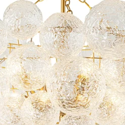 Brass Luxe Cluster Rippled Glass Globe Bubble Chandelier