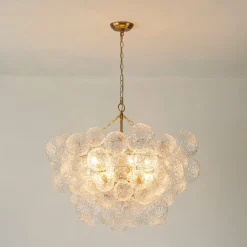 Brass Luxe Cluster Rippled Glass Globe Bubble Chandelier
