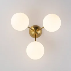 Brass Mid-Century 3-Light Glass Globe Semi Flush Mount