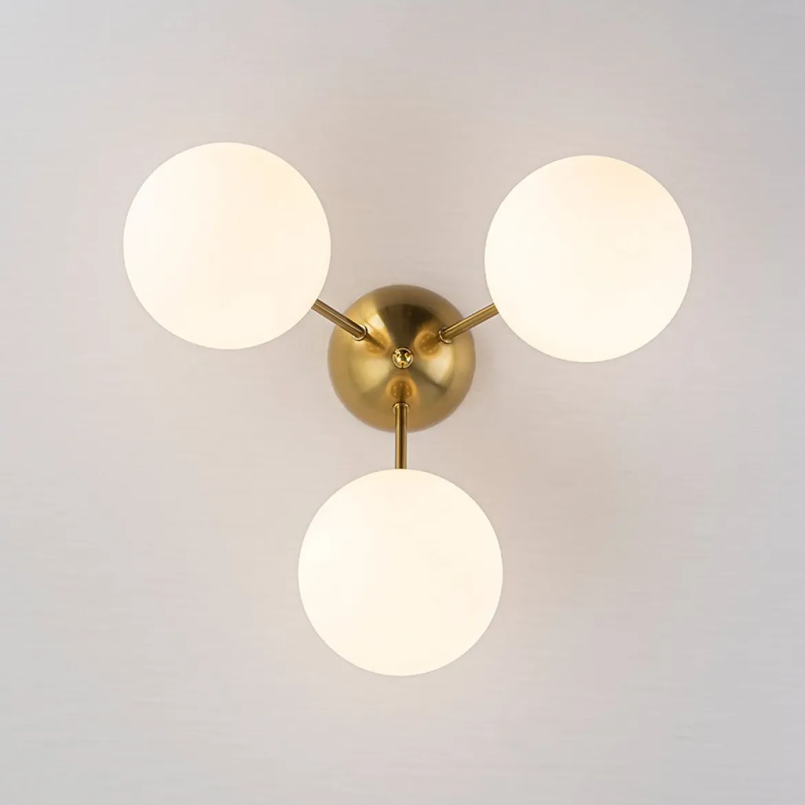 Brass Mid-Century 3-Light Glass Globe Semi Flush Mount