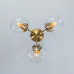 Brass Mid-Century 3-Light Glass Globe Semi Flush Mount