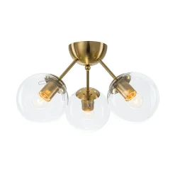 Brass Mid-Century 3-Light Glass Globe Semi Flush Mount