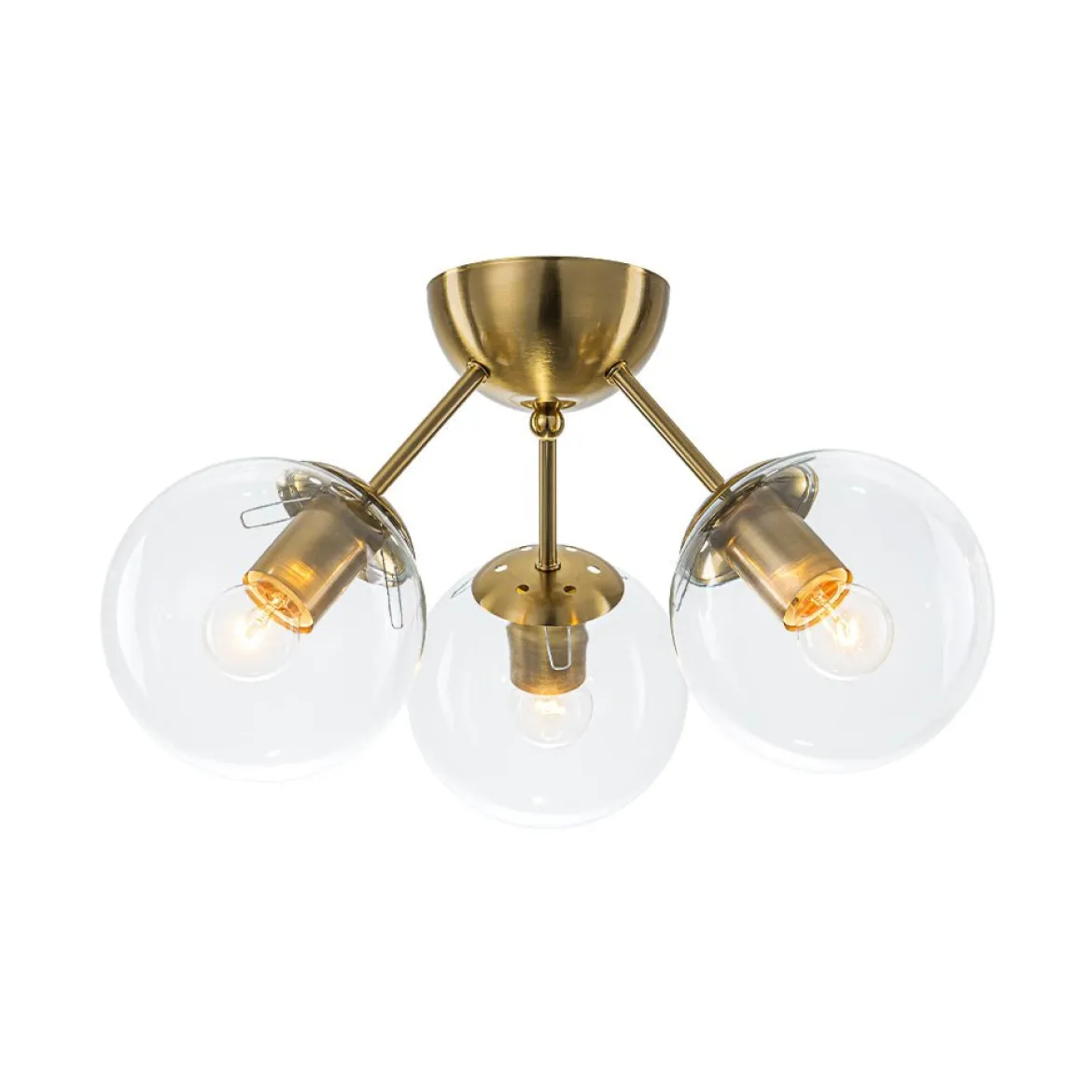 Brass Mid-Century 3-Light Glass Globe Semi Flush Mount