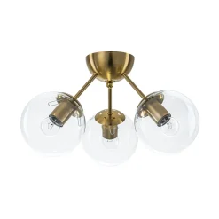 Brass Mid-Century 3-Light Glass Globe Semi Flush Mount