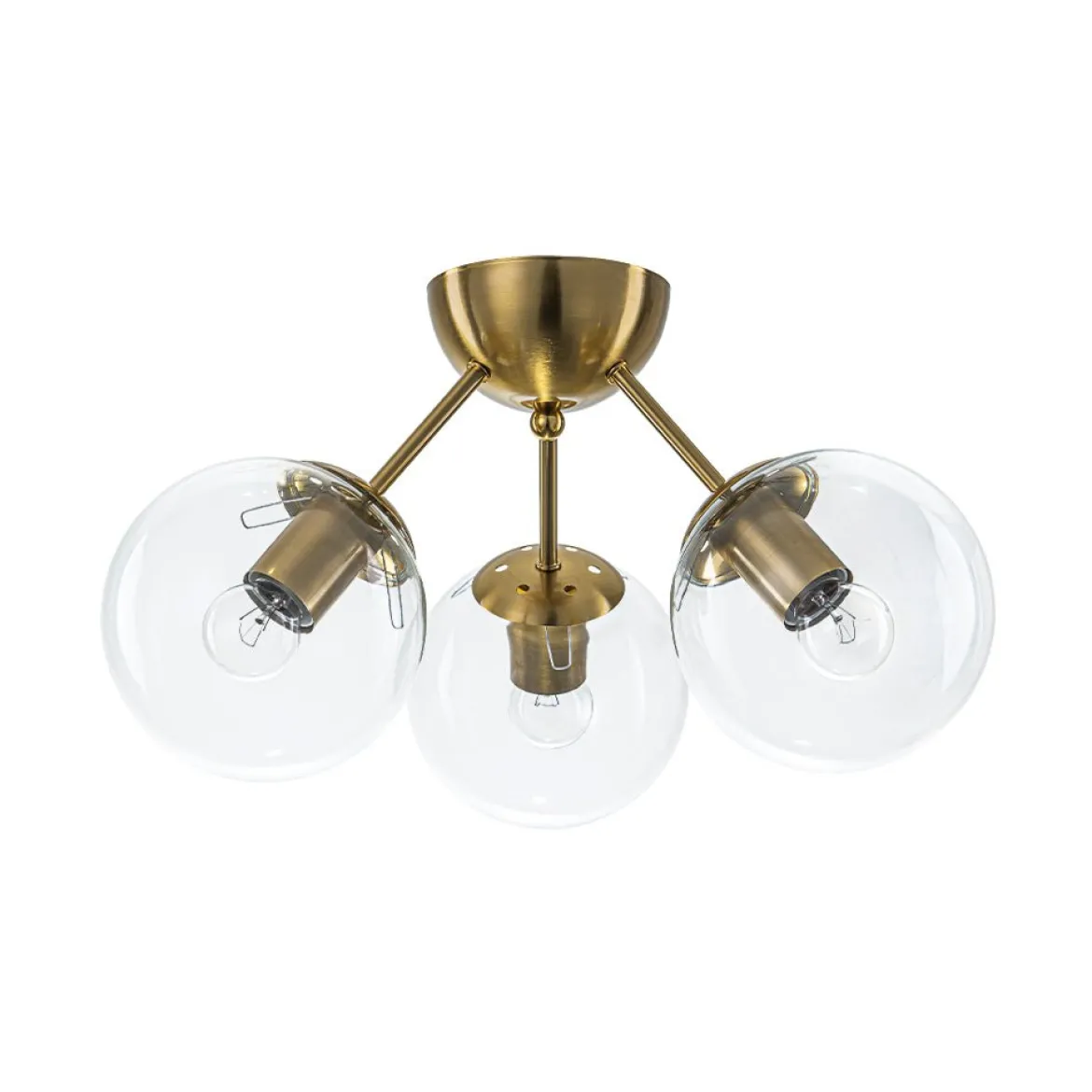 Brass Mid-Century 3-Light Glass Globe Semi Flush Mount