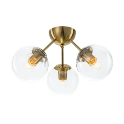 Brass Mid-Century 3-Light Glass Globe Semi Flush Mount