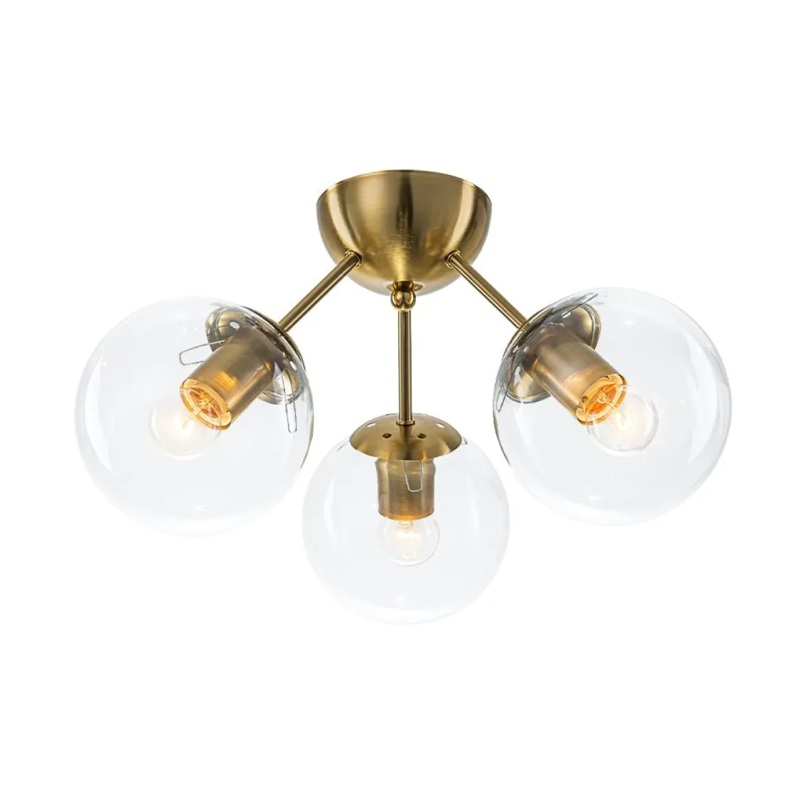 Brass Mid-Century 3-Light Glass Globe Semi Flush Mount