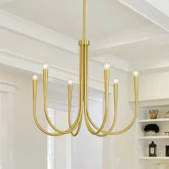 Brass Mid-Century Minimalist Tiered Candle Style Chandelier