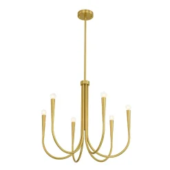 Brass Mid-Century Minimalist Tiered Candle Style Chandelier