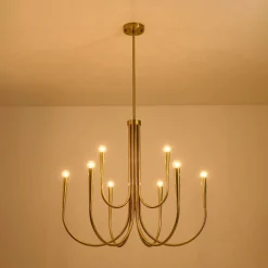 Brass Mid-Century Minimalist Tiered Candle Style Chandelier