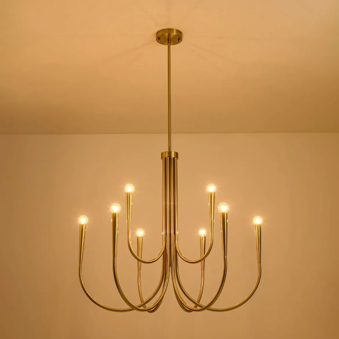 Brass Mid-Century Minimalist Tiered Candle Style Chandelier