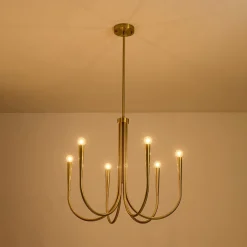 Brass Mid-Century Minimalist Tiered Candle Style Chandelier