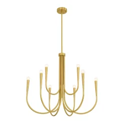Brass Mid-Century Minimalist Tiered Candle Style Chandelier