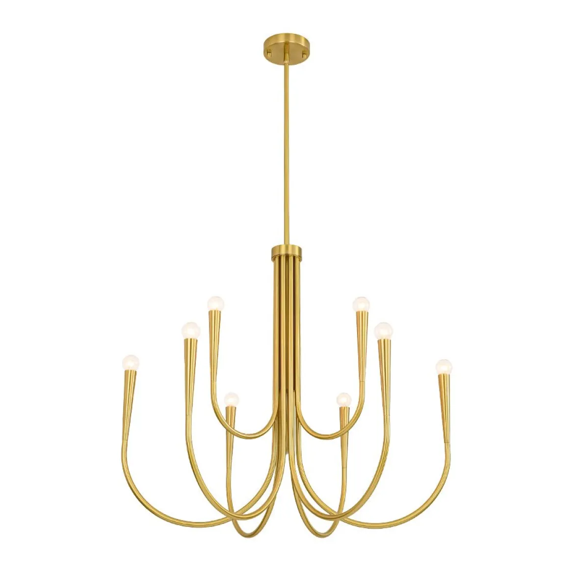Brass Mid-Century Minimalist Tiered Candle Style Chandelier